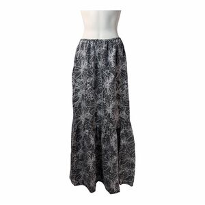100% Silk Tiered Maxi Skirt Grey Floral Unsubscribed XS Boho Whimsigoth Long New